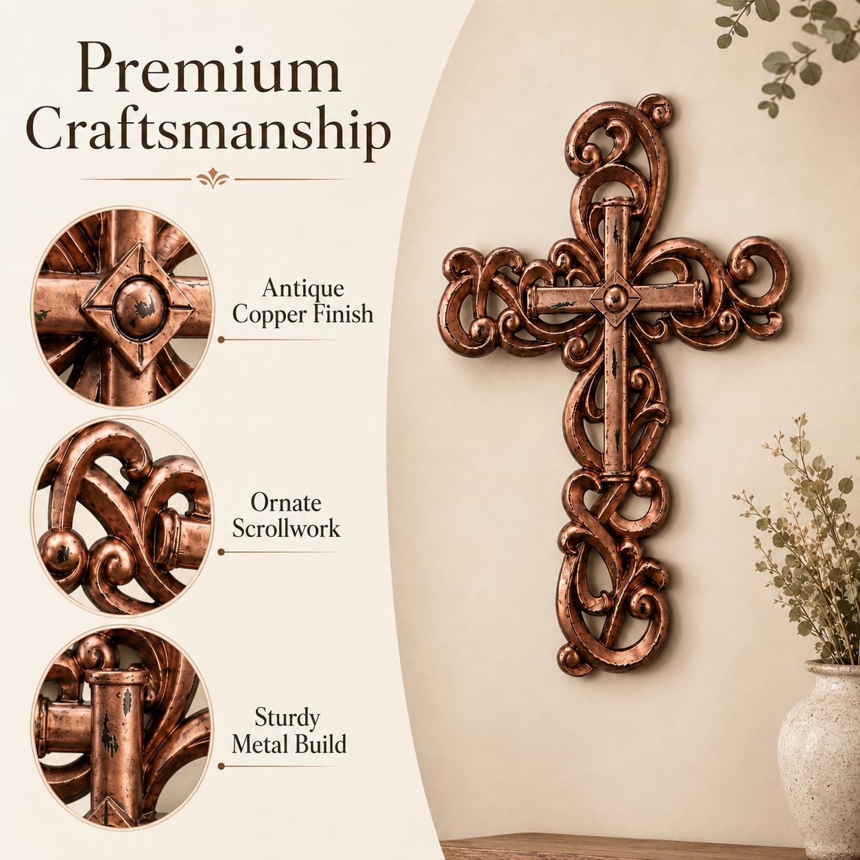 Comfy Hour 13 Inch Wall Cross, Rose Gold Cross Wall Decor