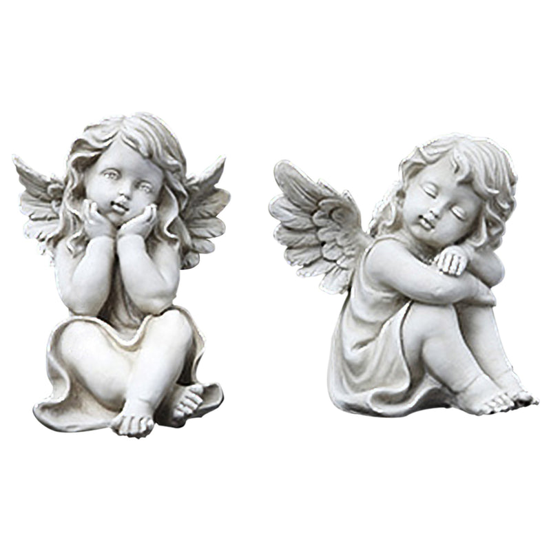 Napco Whimsical Cherubs Concrete Look 5.75 x 7 Resin Stone Garden Figurines, Set of 2