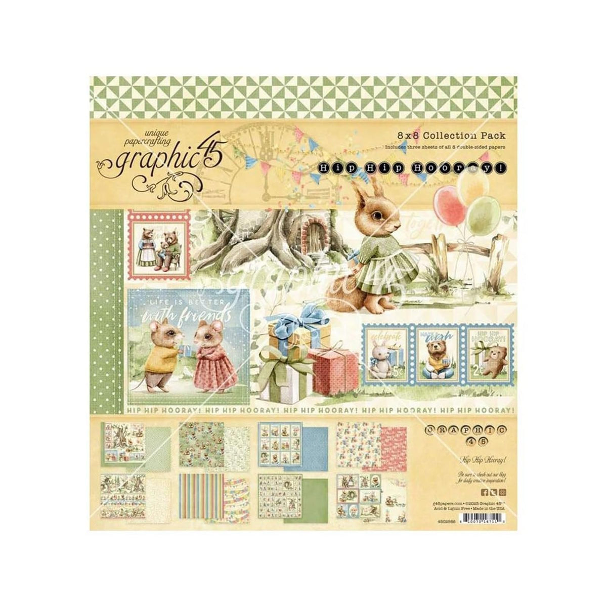 Graphic 45 Sheet Paper, 8x8 inches, Multi