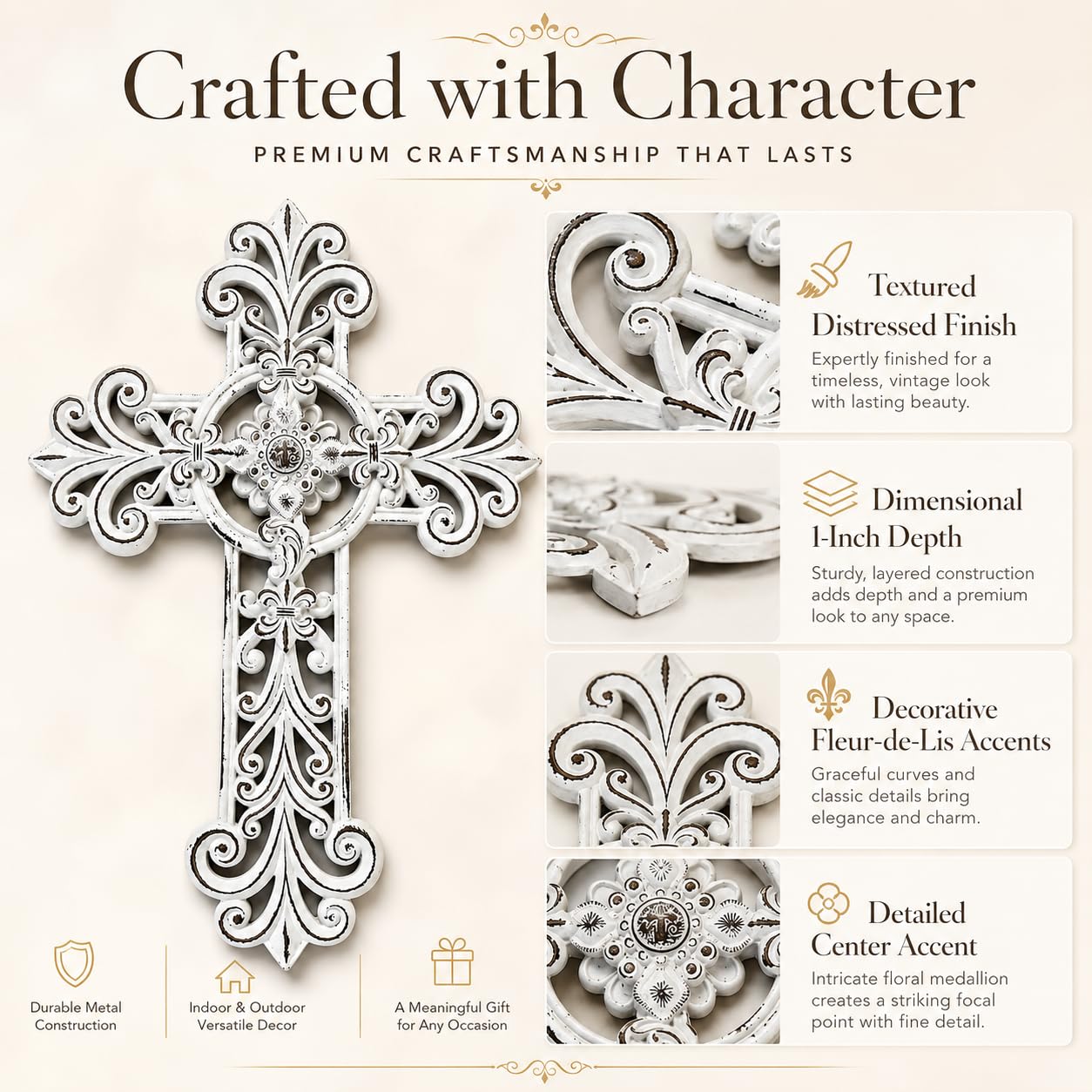 Comfy Hour 12 Inch Cross Wall Decor, White Wall Cross