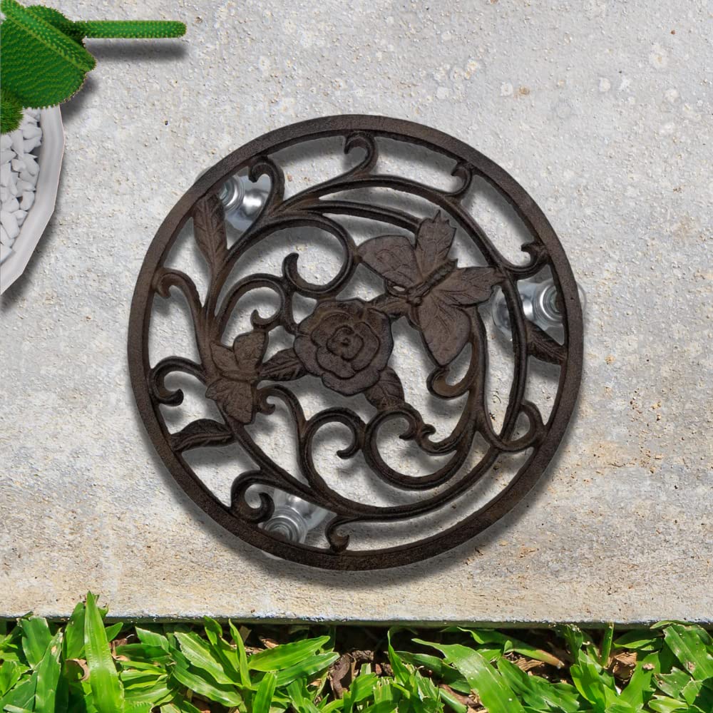 Comfy Hour Cast Iron Butterfly Flower Garden Plant Trolley Flowerpot Holder