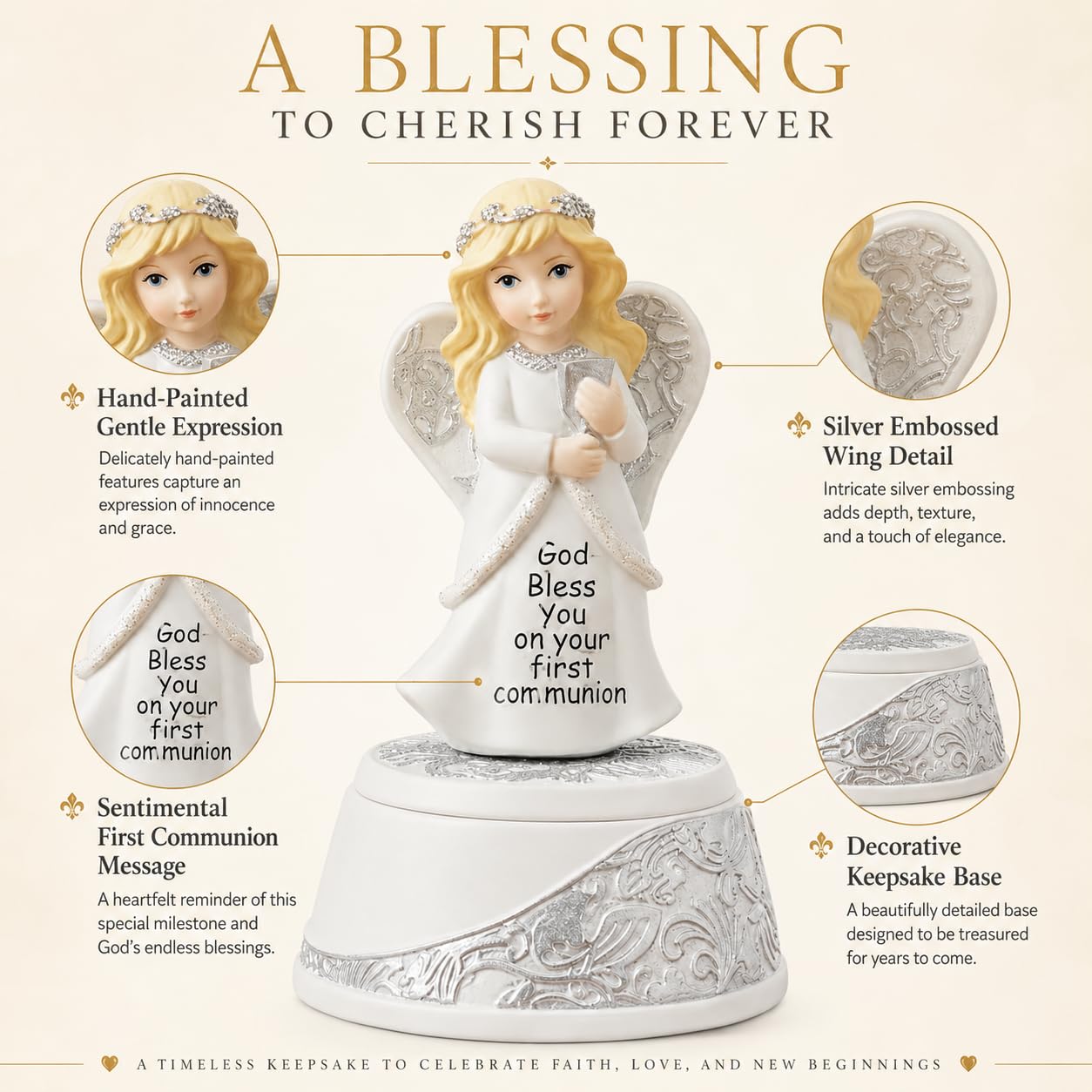 Comfy Hour 5.5 Inch First Communion Gifts, Angel Figurine Keepsake Box