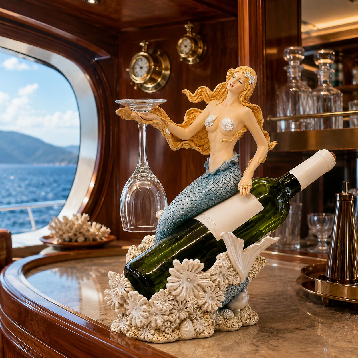 Comfy Hour 13 Inch Mermaid Wine Bottle Holder, Nautical Decor