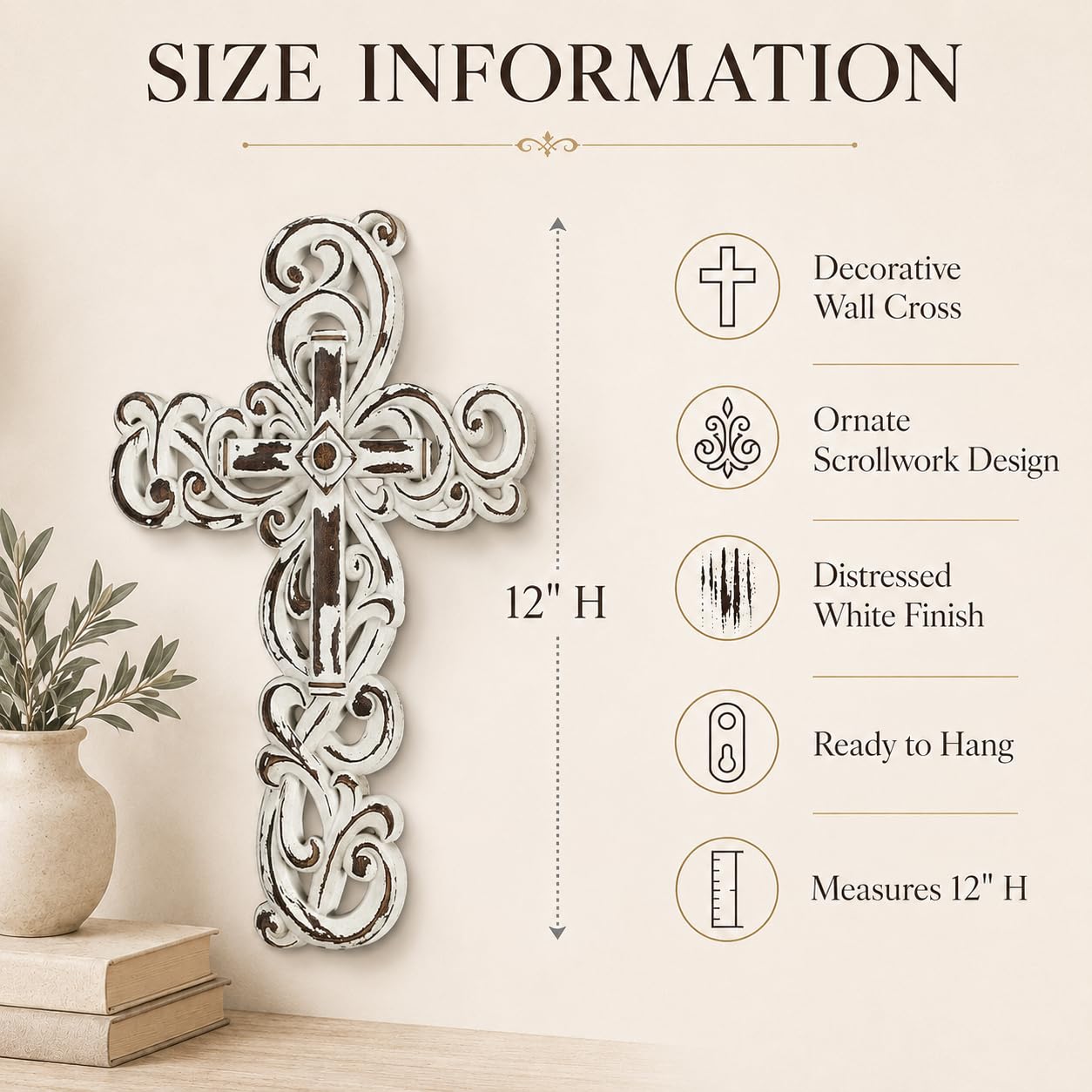 Comfy Hour Cross Wall Hanging, White Wall Cross Decor