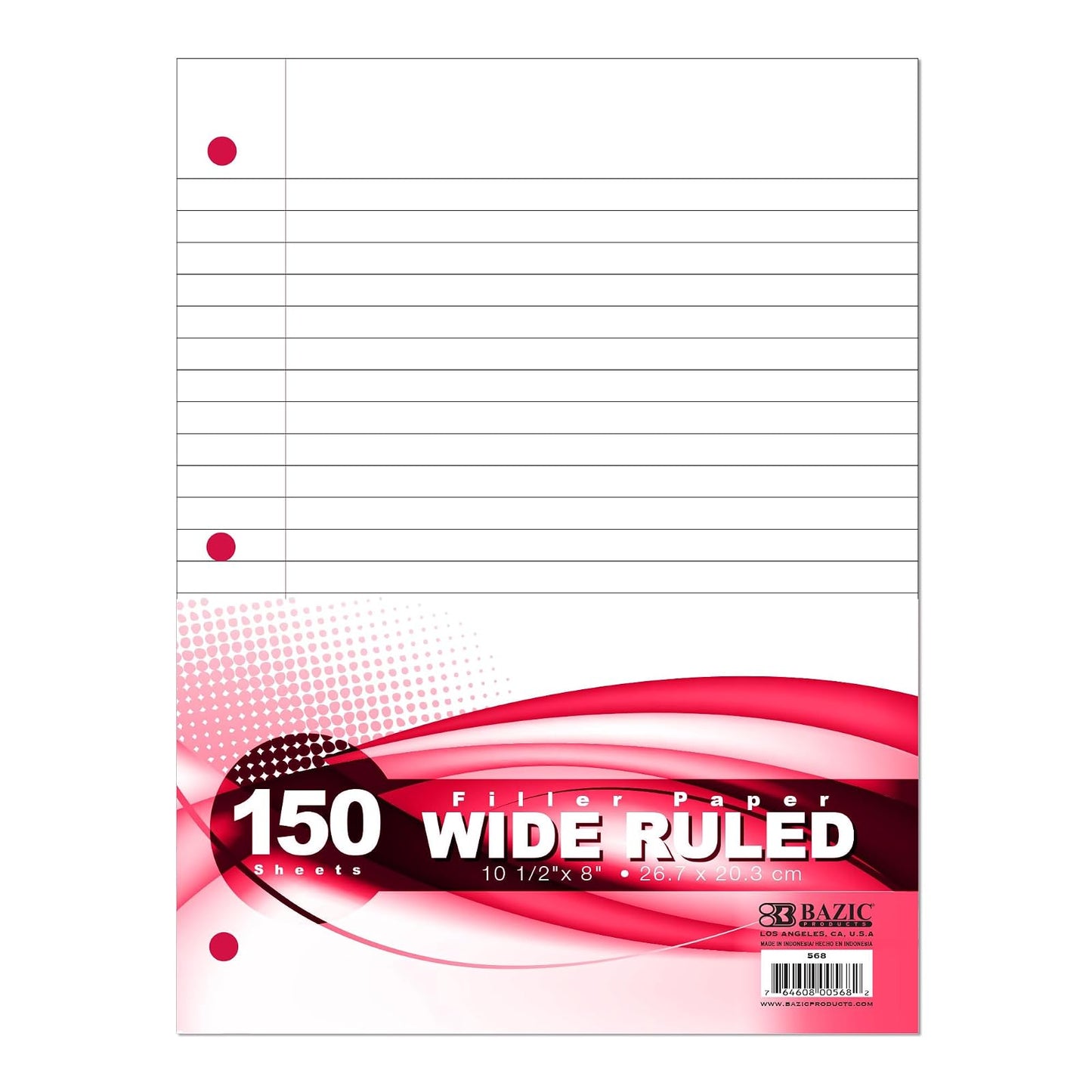 BAZIC Filler Paper Loose Leaf Papers 150 Sheet, Wide Ruled 3 Hole Punched for Ring Binders, for School, 1-Pack
