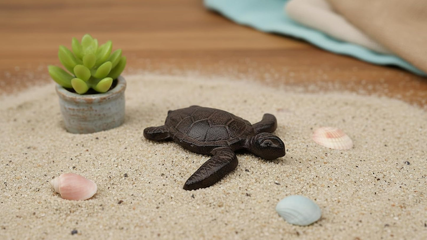 Comfy Hour 5.9 Inch Cast Iron Sea Turtle Figurine, Garden Statue