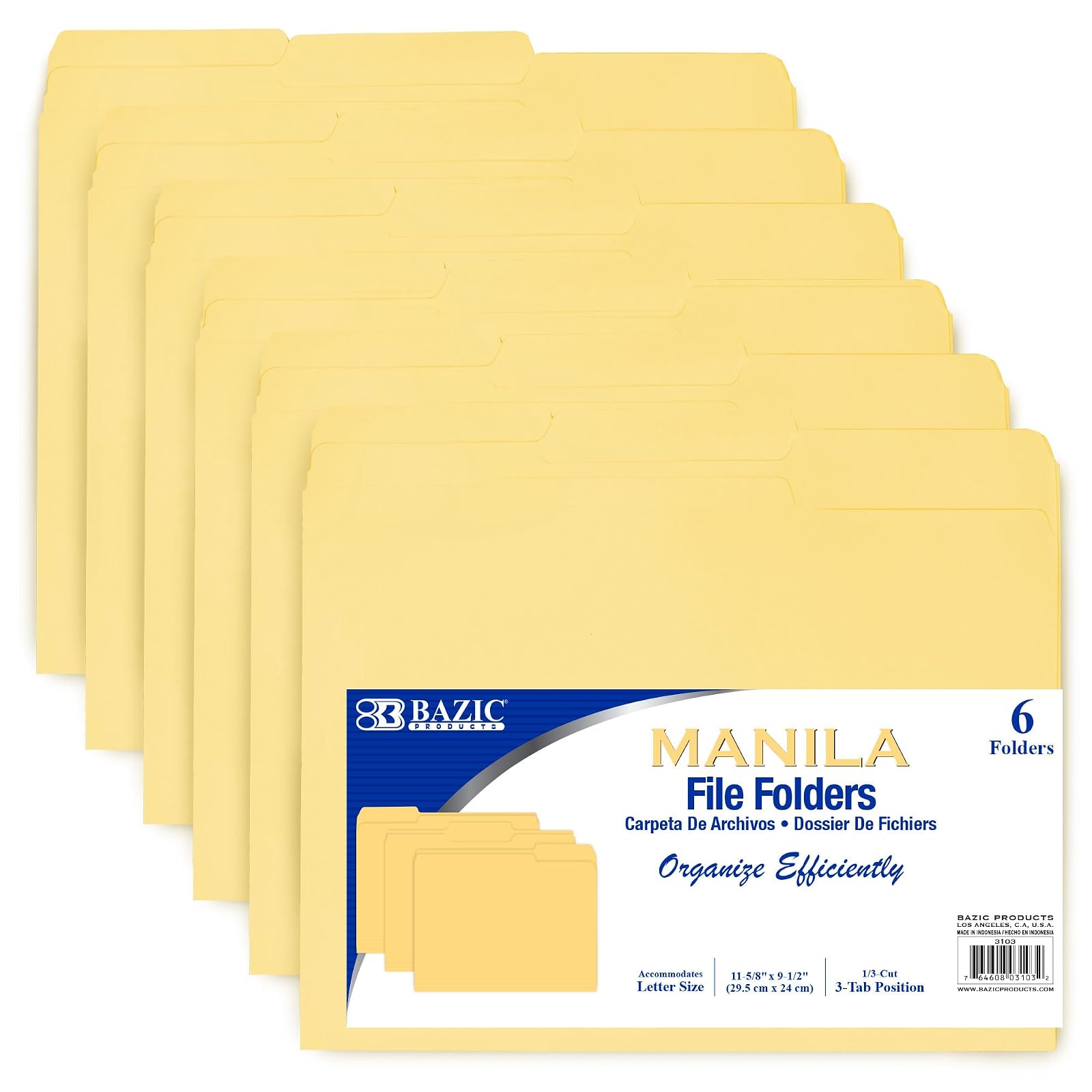 BAZIC 1/3 Cut 1 Unit Size Manila File Folder (9/Pack)
