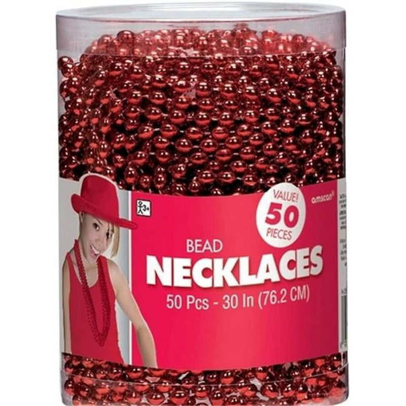 Amscan Metallic Oval Bead Party Necklaces, 50 Ct, 30&quot;, Red