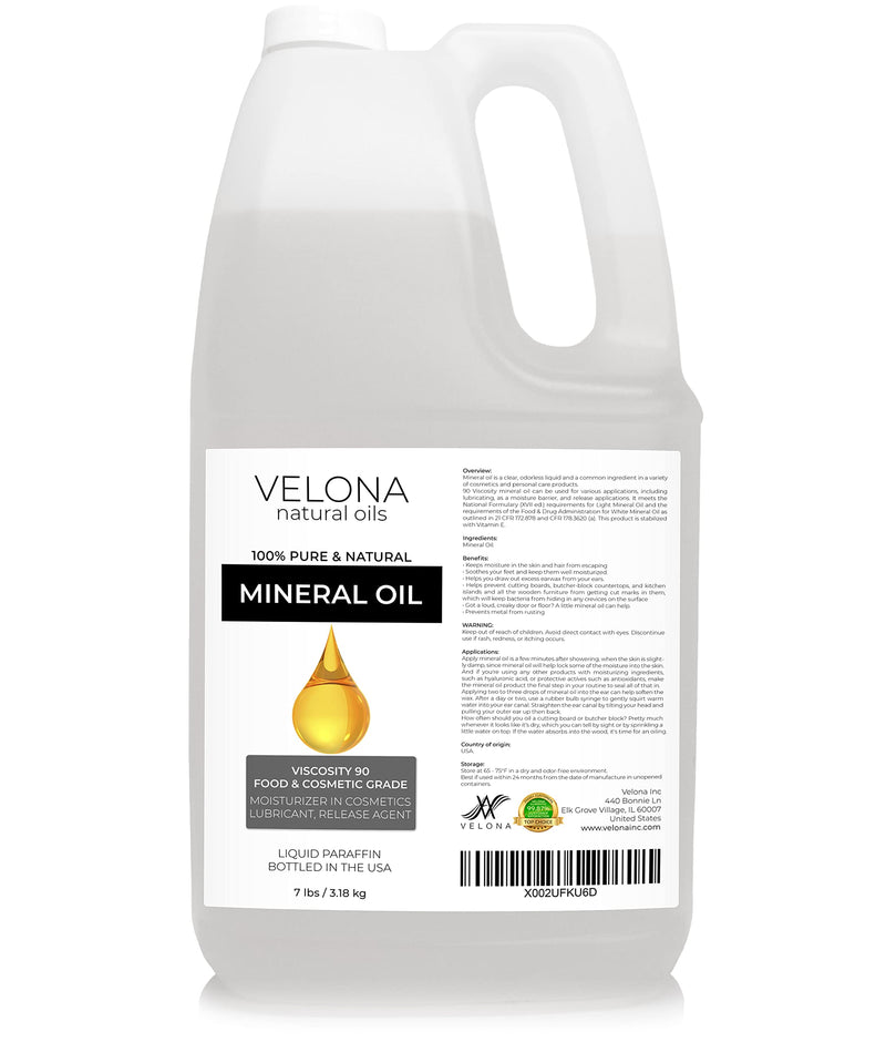 Velona Food Grade Mineral Oil 90 Viscosity NF USP Grade - 7 lb | for Cutting Boards, Countertops and Butcher Blocks, Stainless Steel, Knife, Tool, Machine, and Equipment | Made in The USA