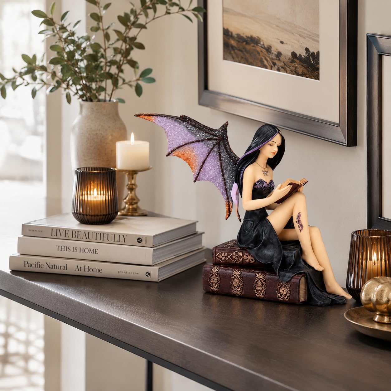Comfy Hour Fairyland Collection 9 Reading Book Dark Fairy Witch Figurine, Home Decoration And Collectibles, Polyresin