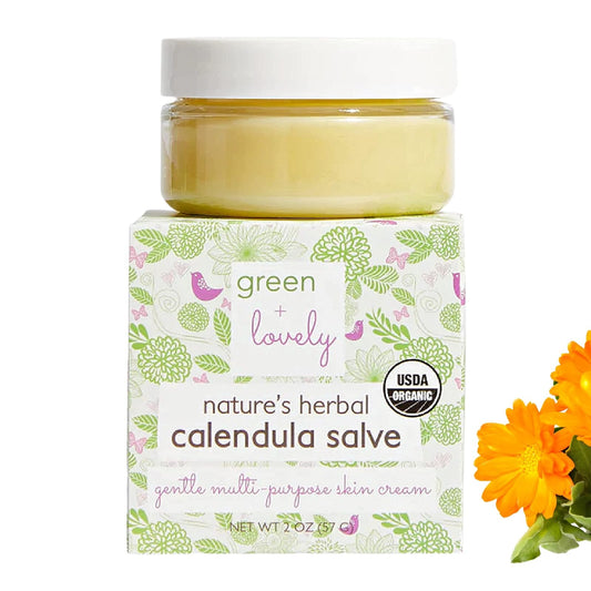 Green+Lovely Nature's Herbal Calendula Salve by Green + Lovely - Certified Organic Calendula Cream / Multi-Purpose Skin Cream, Eczema Cream, Eczema Ointment - Beauty Intensive Moisturizer for Sensitive Skin - (Unscented) - 2 oz