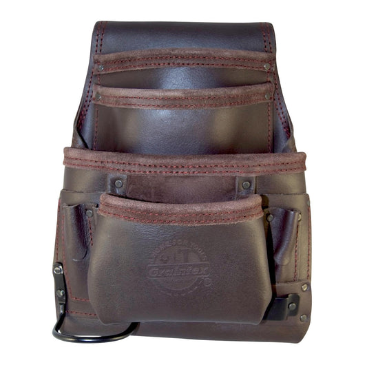 Graintex OS2220 10 Pocket Oil Tanned Leather Nail & Tool Pouch Dark Brown Color for Constructor/Electrician/Plumber