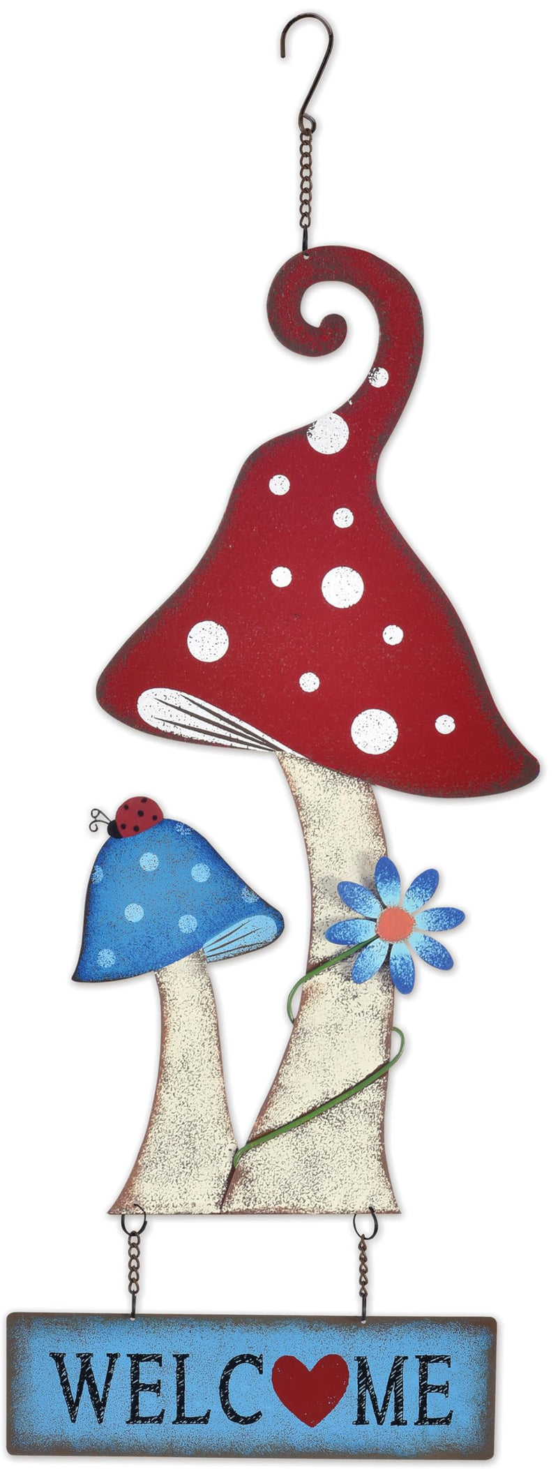 Sunset Vista Designs Home Décor - Large Handcrafted Metal Welcome Sign for Front Door Patio or Porch, Red Mushroom