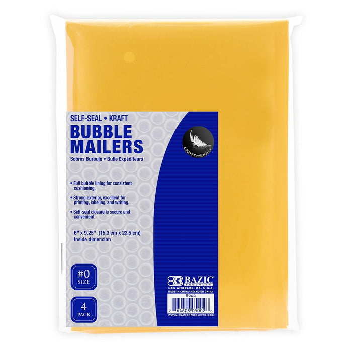 BAZIC Self Sealing Bubble Mailers, 6 x 9.25 Inch, 4 Per Pack
