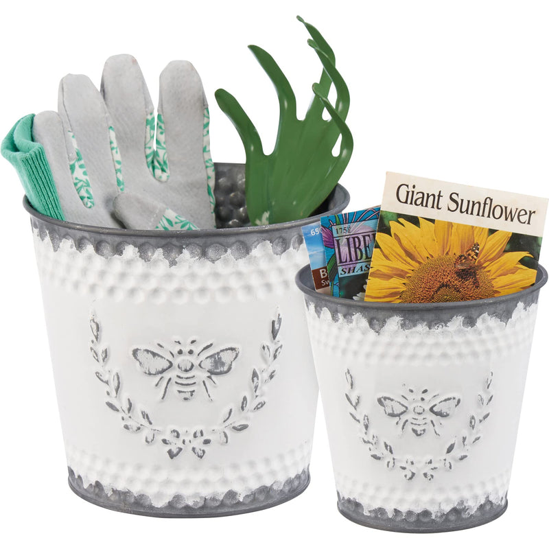 Primitives by Kathy Decorative Bucket Set, 6.50" Diameter x 6", White, 2 Count