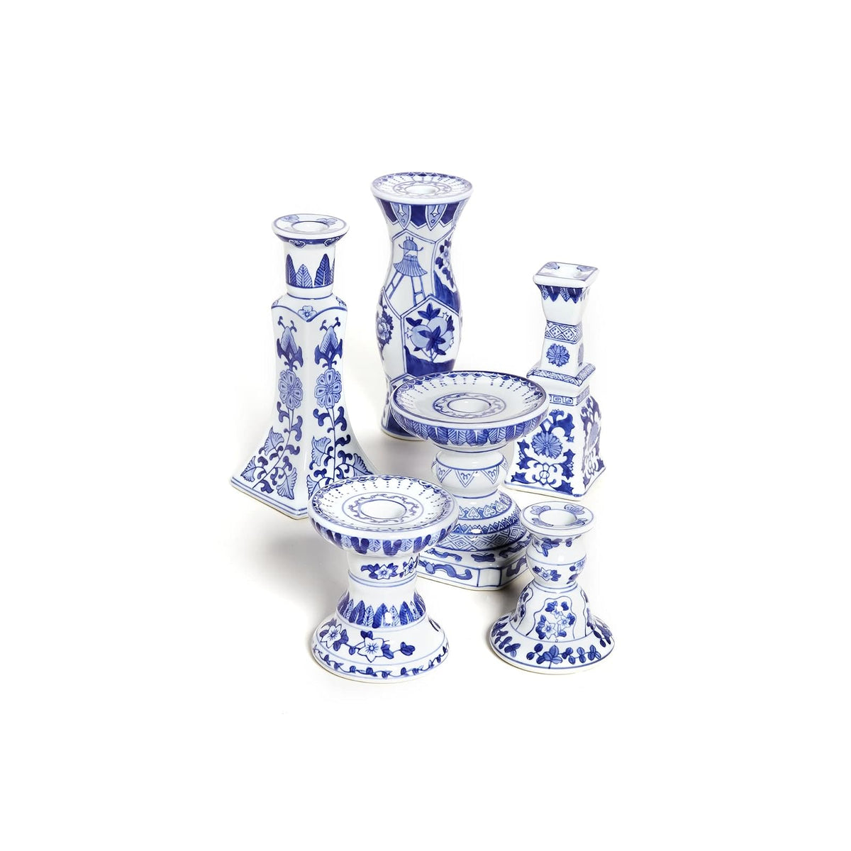 Two's Company Candle Holder, Blue,white