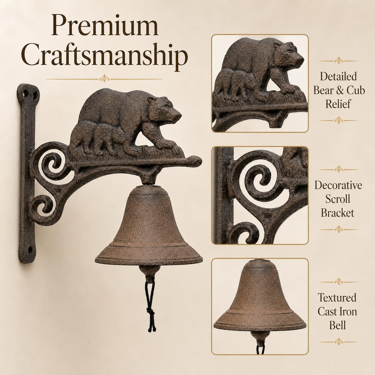 Comfy Hour 7.8 Inch Dinner Bell Outdoor, Bear Dinner Bell