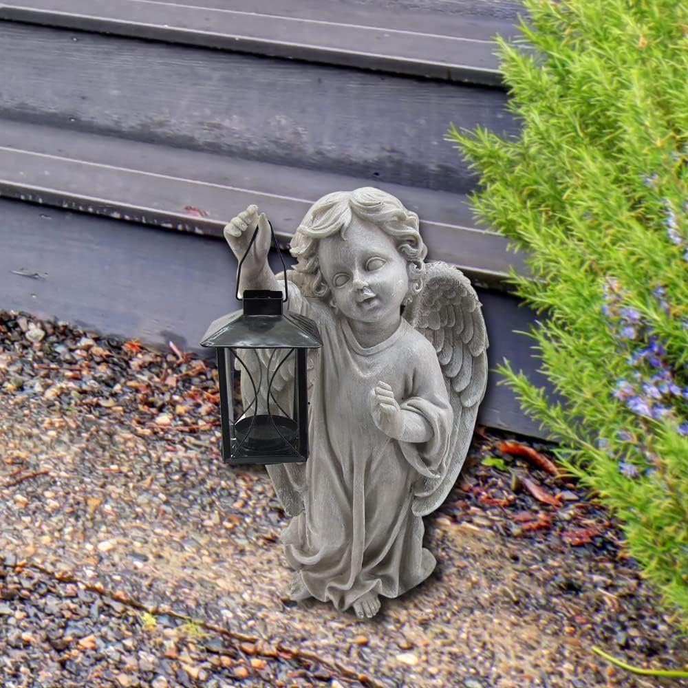 Comfy Hour Praying Angel Statue Collection Resin Cherub Angel Taking A Lantern Perfect for Home Or Outdoor Garden