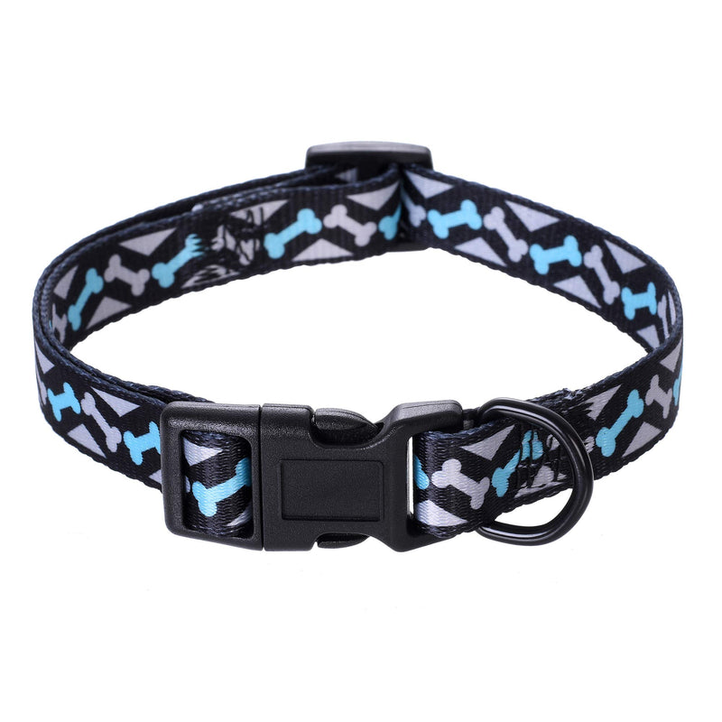 Mile High Life Dog Collar | Cute Puppy Collars | Lightweight Girl Dog Collar | Soft Boy Dog Collars | w Paws Bones Mustache Pattern (Black,Large)