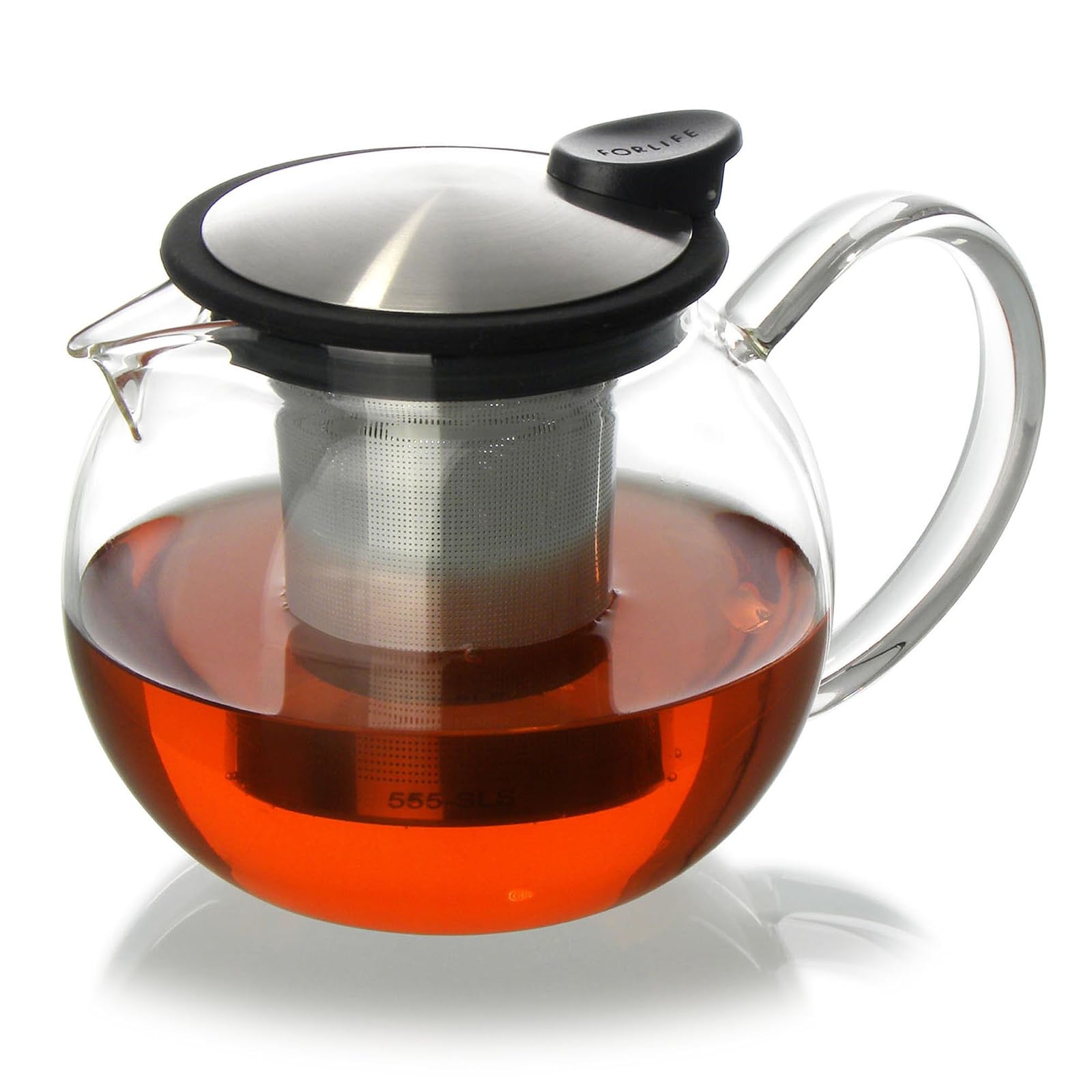 FORLIFE Bola Glass Teapot with Basket Infuser, 25oz./750ml., Black Graphite