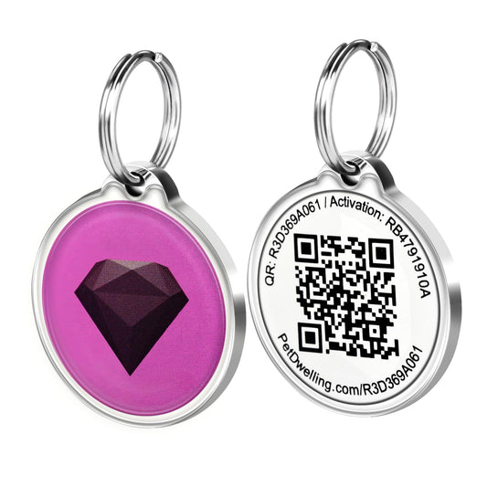 Pet Dwelling Smart NFC-QR Code Pet ID Tag - Online Pet Profile - Instant Email Alert of Scanned QR Tag GPS Location (NFC-Diamond)