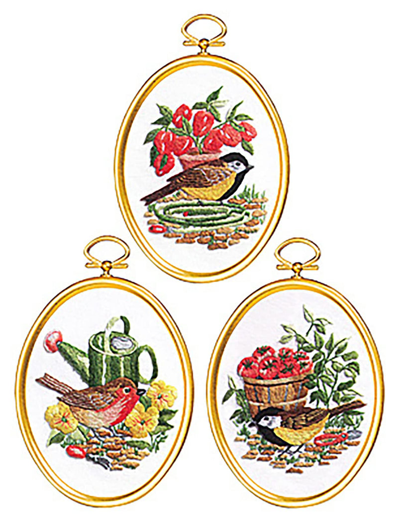 Janlynn 004-0865 N/A Gardening Birds Embroidery Kit Set of 3-3"X4" Stitched in Floss