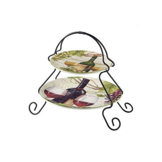 Certified International Meadow Brook 2-Tier Server Tray 7" and 9" Plate, Multicolor
