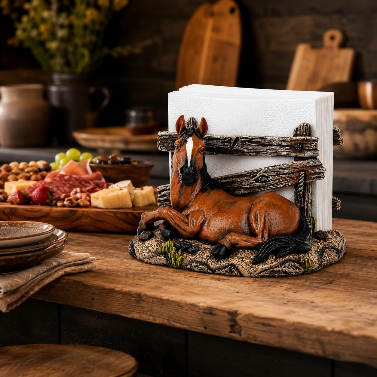 Comfy Hour 5 x 4.6 Inch Western Napkin Holder, Horse Table Decor