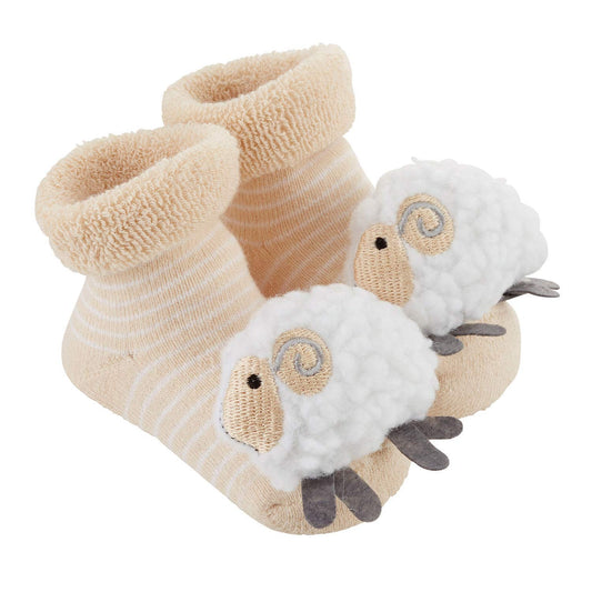 Creative Brands Stephan Baby Rattle Socks, Stripey Cream and White Lambs, Fits 3-12 Months
