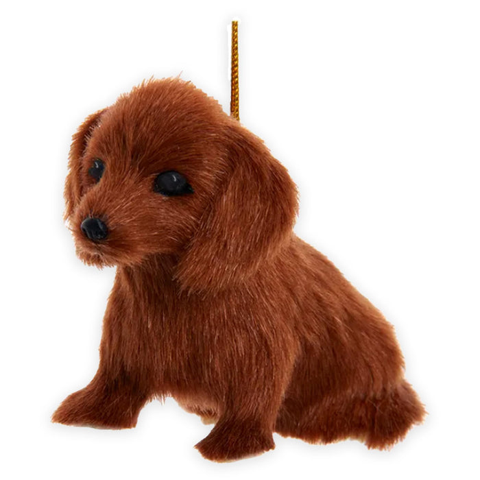 Kurt Adler F2242BDA Furry Brown Dachshund Dog 4 x 3 Inch Acrylic Hanging Christmas Decoration Ornament