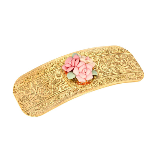 1928 Jewelry Women's Large Pink Porcelain Flower Hair Barrette, (1 Pcs)