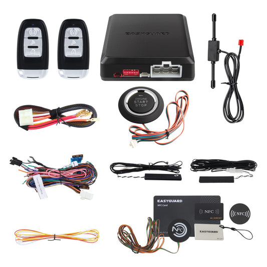 EASYGUARD EC002 Smart Key RFID PKE Car Alarm System Passive Keyless Entry Remote Starter Push Start Button & Touch Password Entry Hopping Code