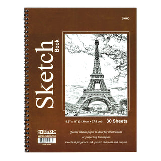 Bazic Spiral Bound Premium Sketch Book, 8.5 x 11 Inches, 30 Sheets (1 Book), (5045)