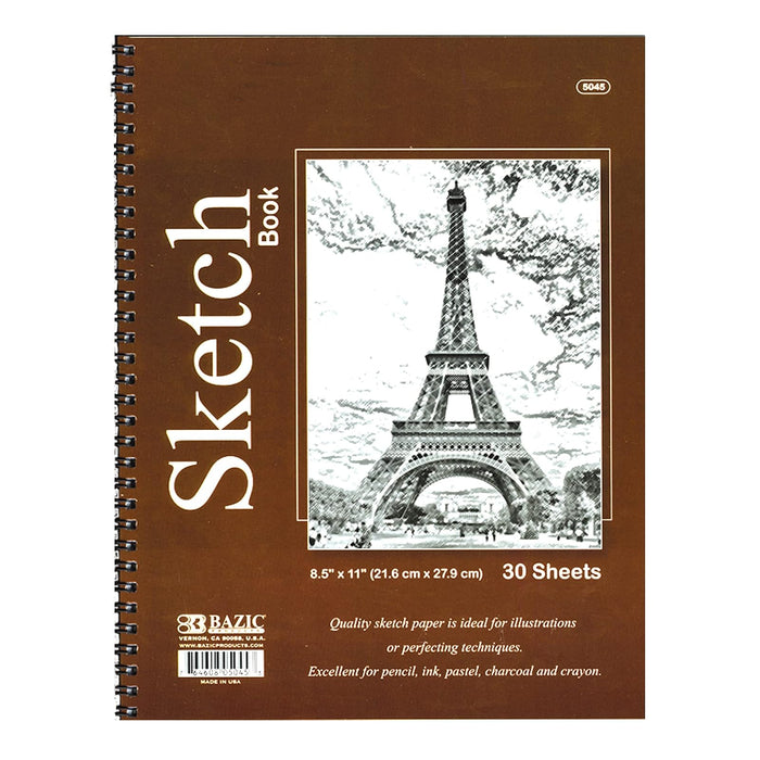 Bazic Spiral Bound Premium Sketch Book, 8.5 x 11 Inches, 30 Sheets (1 Book), (5045)