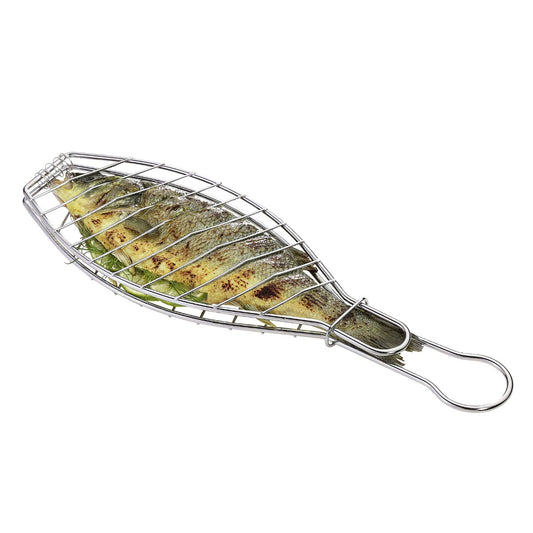 Kuchenprofi 11.75" x 4.75" Stainless Steel BBQ Fish Basket, Large, Silver