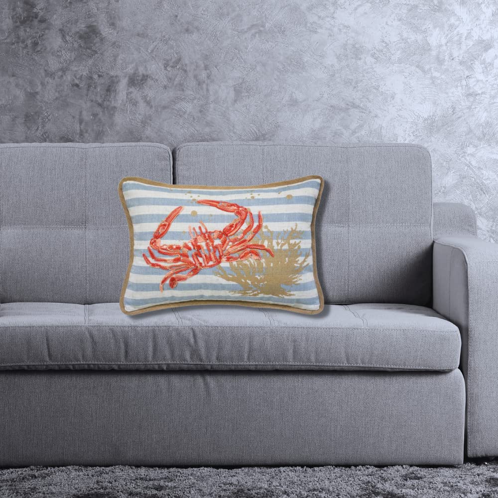 Comfy Hour Under The Sea Collection Ocean Sea Crab Coral Coastal Accent Throw Pillow Cushion, for Marine Animal Lovers, Polyester