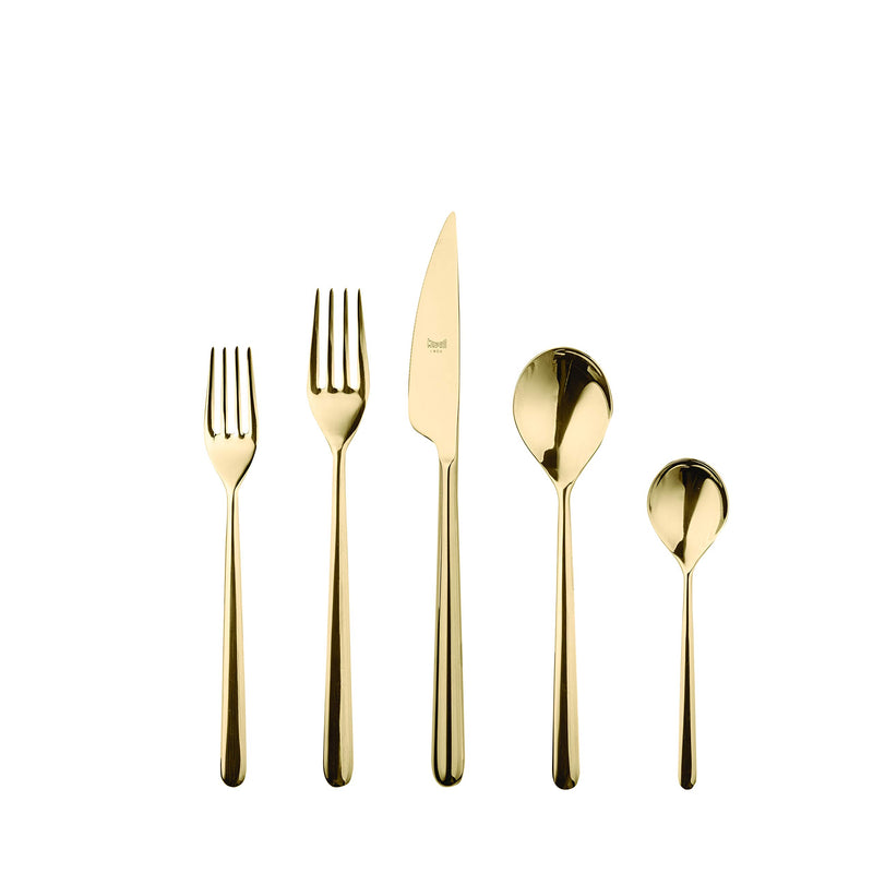 Mepra 108922005 Linea 5 Pcs Place Setting – Gold Tableware, Dishwasher Safe Cutlery, 5 Pieces