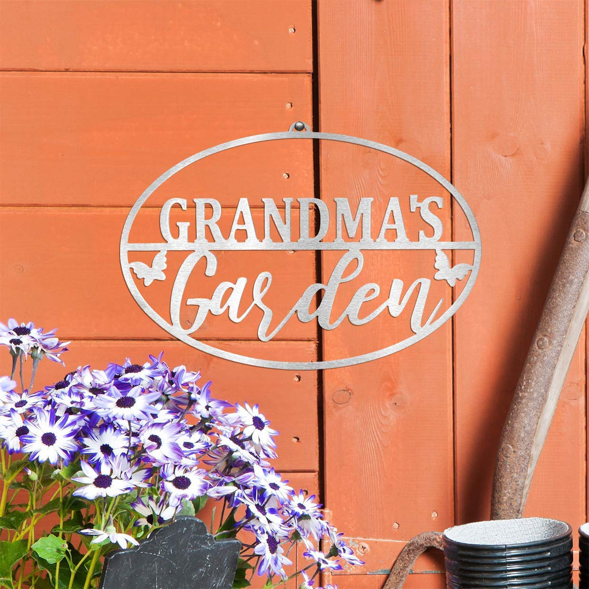 ROCC RUSTED ORANGE CRAFTWORKS CO. Garden Oval for Her (Grandma's)-Garden Signs Decorative Outdoor-Grandma's Garden Sign-Outdoor Signs-mom's Garden-Grandma Garden Decor-Gardening Signs-Grandmas Garden