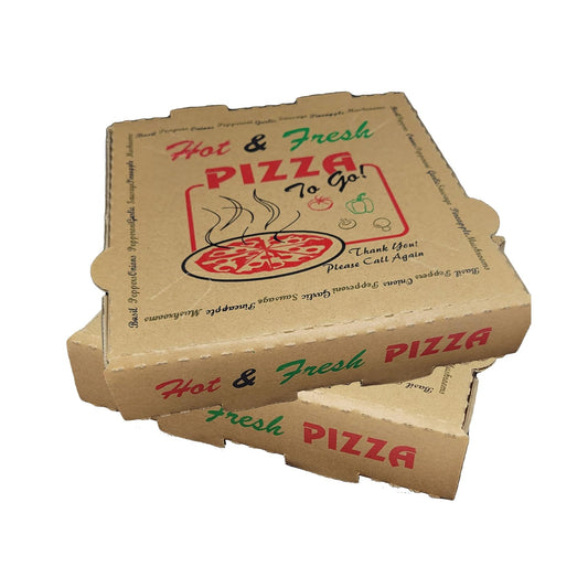 DHG Professional 50 Pack Pizza Box 4 Color Print "Hot & Fresh" Pizza Brown Color (16" x 16")