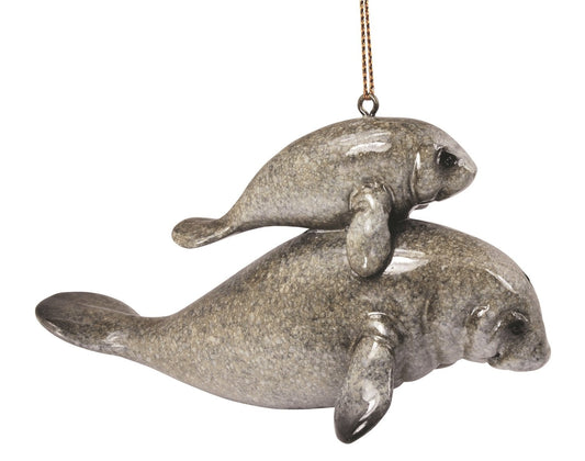 Cape Shore Manatee Mother and Baby Christmas Holiday Ornament 4.5 Inches Resin