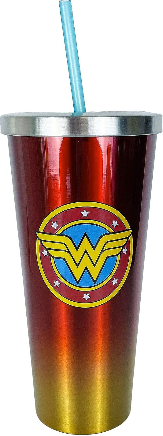 Spoontiques 18289 Wonder Woman Stainless Cup With Straw,24 Oz