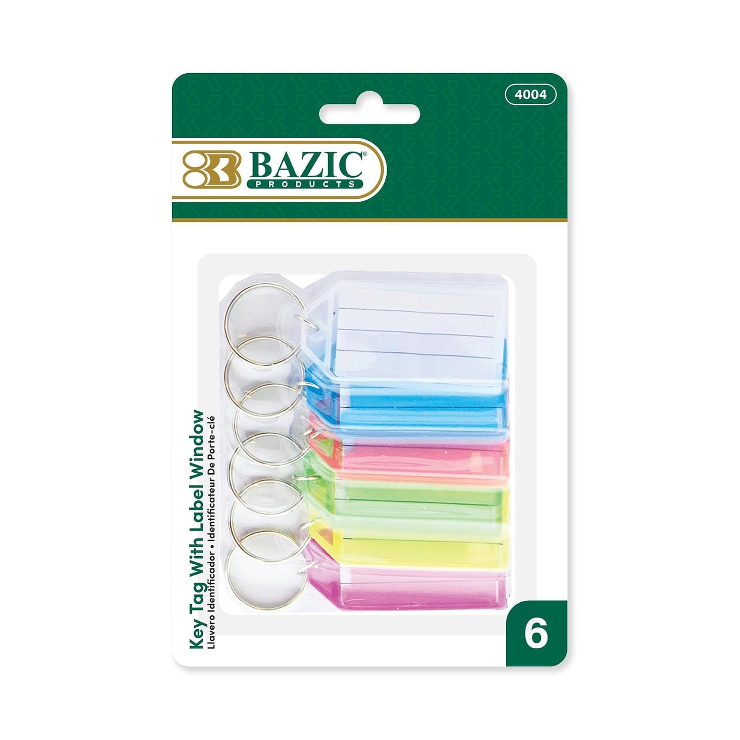 BAZIC Key Tags w/Holder & Label Window (6/Pack), 1-Pack