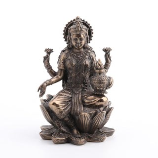 Unicorn Studio Veronese Design 3.3" Hindu God Lakshmi Sitting On Lotus Cast Resin Antique Bronze Finish Statue Fortune Sculpture