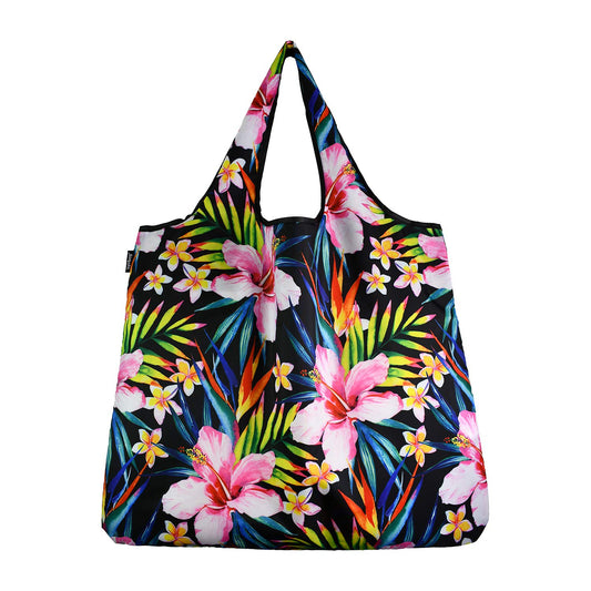 Yay Novelty YaYbag JUMBO Size, Fashionable Reusable Shopping Bags, Reusable Grocery Bags, Reusable Produce Bags, Washable Reusable Bags, Foldable Reusable Bags, 55 lbs Heavy Duty, Pink Hibiscus