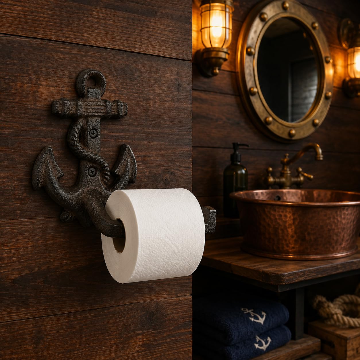Comfy Hour 9.2 Inch Nautical Toilet Paper Holder, Anchor Decor, Set of 1