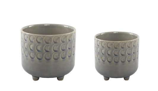 Flora Bunda 6 in & 4.75 in Small Moon Phase Ceramic Footed Planter,Set of 2, Glass Blue
