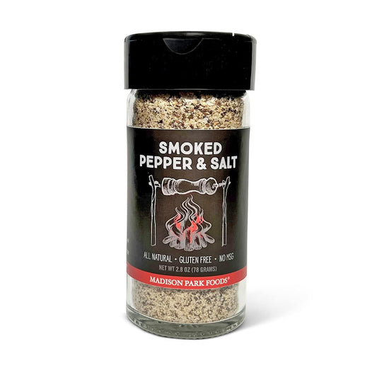 Hickory Smoked Butcher Ground Tellicherry Peppercorns - Gourmet Sea Salt Premium Chef Seasoning Grill, Stove, Table - The Perfect Taste; All Natural Gluten Free No MSG, Madison Park Foods 2.8 Ounce