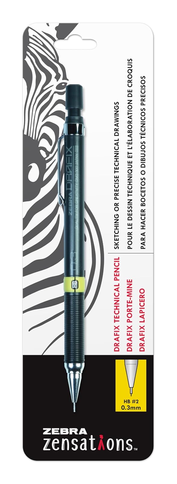 Zebra Pen Zensations Drafix Technical Pencil, 0.3mm, Yellow Lead Grade Indicator, 1-Count