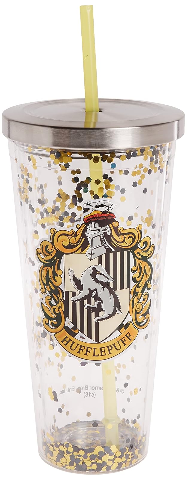 Spoontiques 21318 Hufflepuff Glitter Cup w/Straw, 20 ounces, Yellow