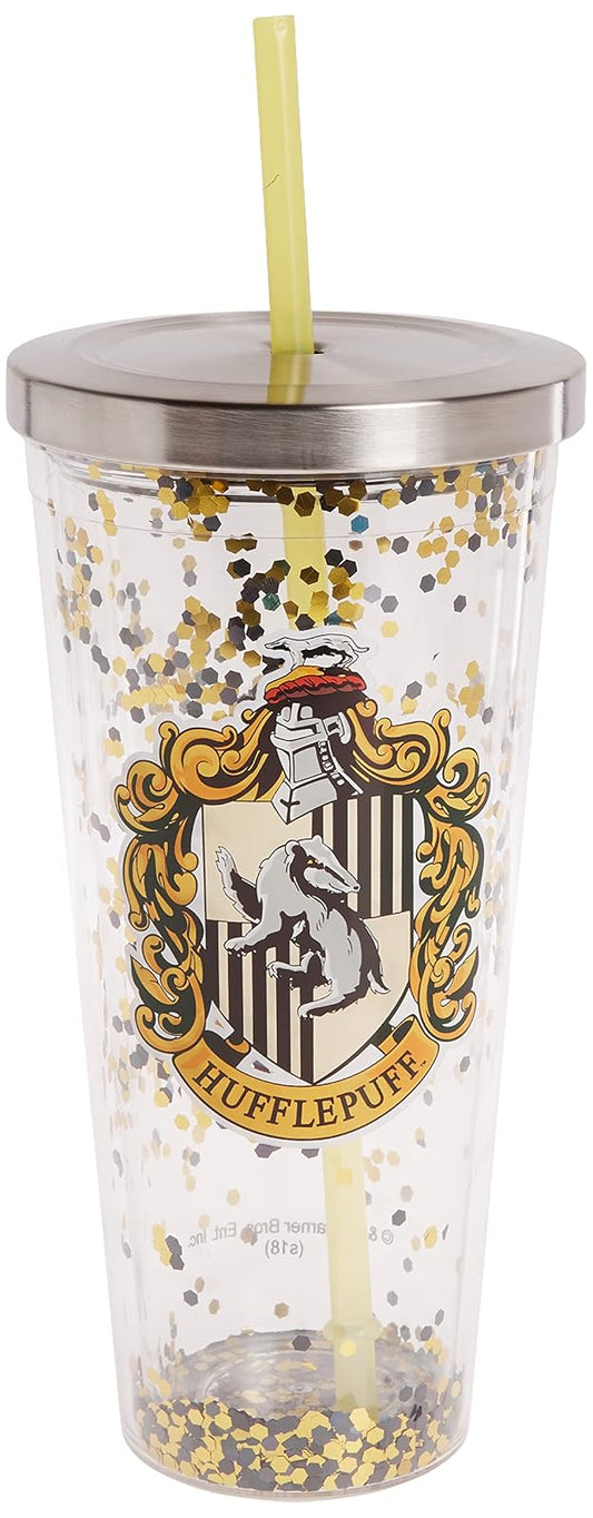 Spoontiques 21318 Hufflepuff Glitter Cup w/Straw, 20 ounces, Yellow